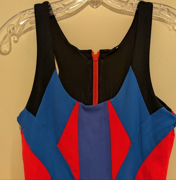 Bebe Colorblock Sleeveless Mini Dress - Black, Blue, Pink - Picture 3 of 9